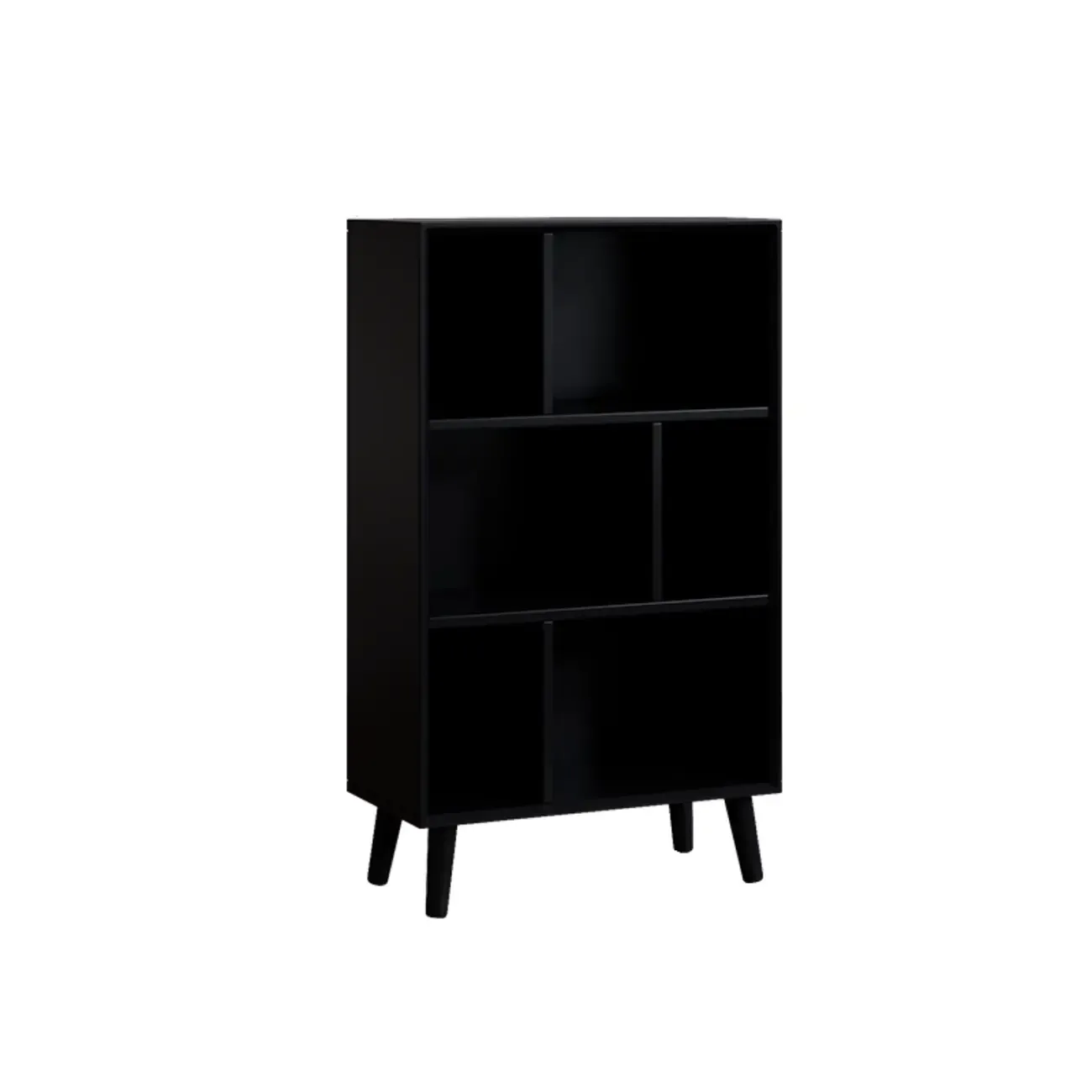 Modern Black Rubberwood Open Rectangle Bookcase