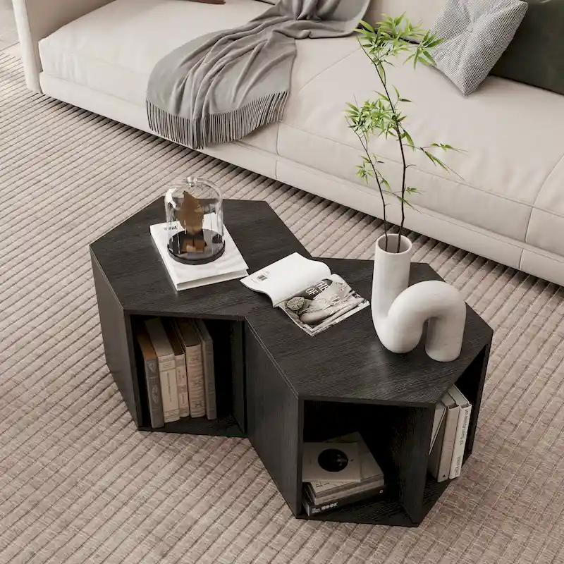 White Hexagonal Coffee Table Set of 2