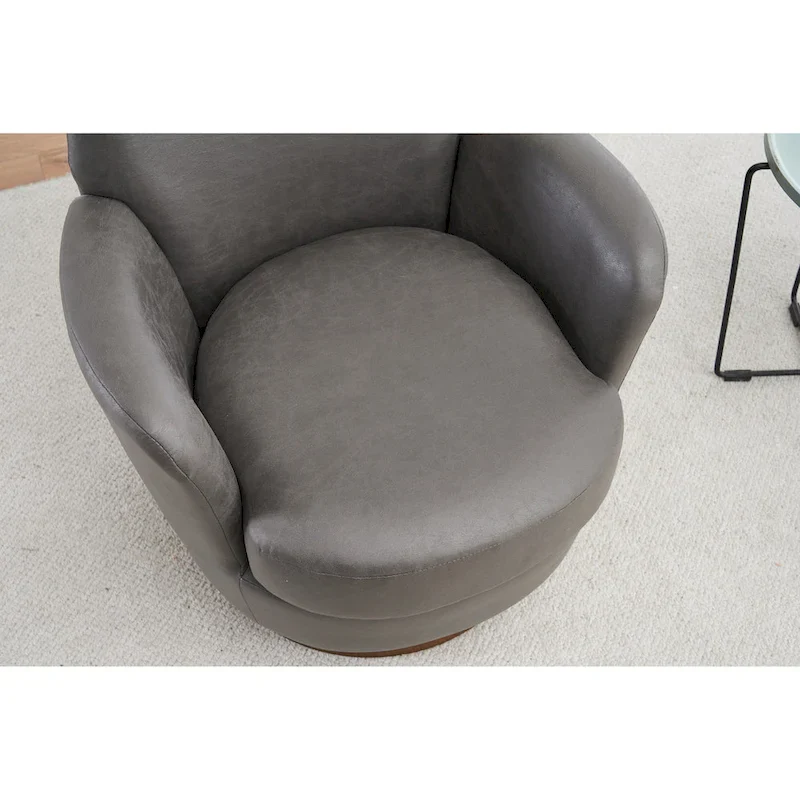 Brown PU Leather 360° Swivel Barrel Chair - Single Seat