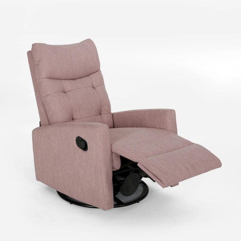 Push Back Glider Recliner Chair with Swivel, Blush Pink Tufted Fabric