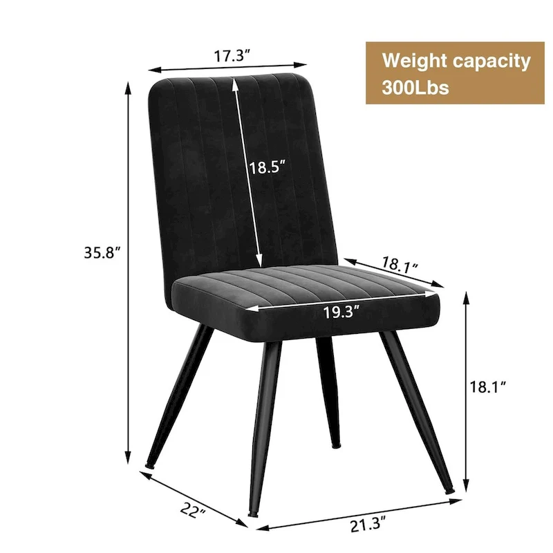 Black Dining Chairs Set of 2, Velevt Dining Room Chairs Upholstered Armless Chairs Kitchen Side Chairs