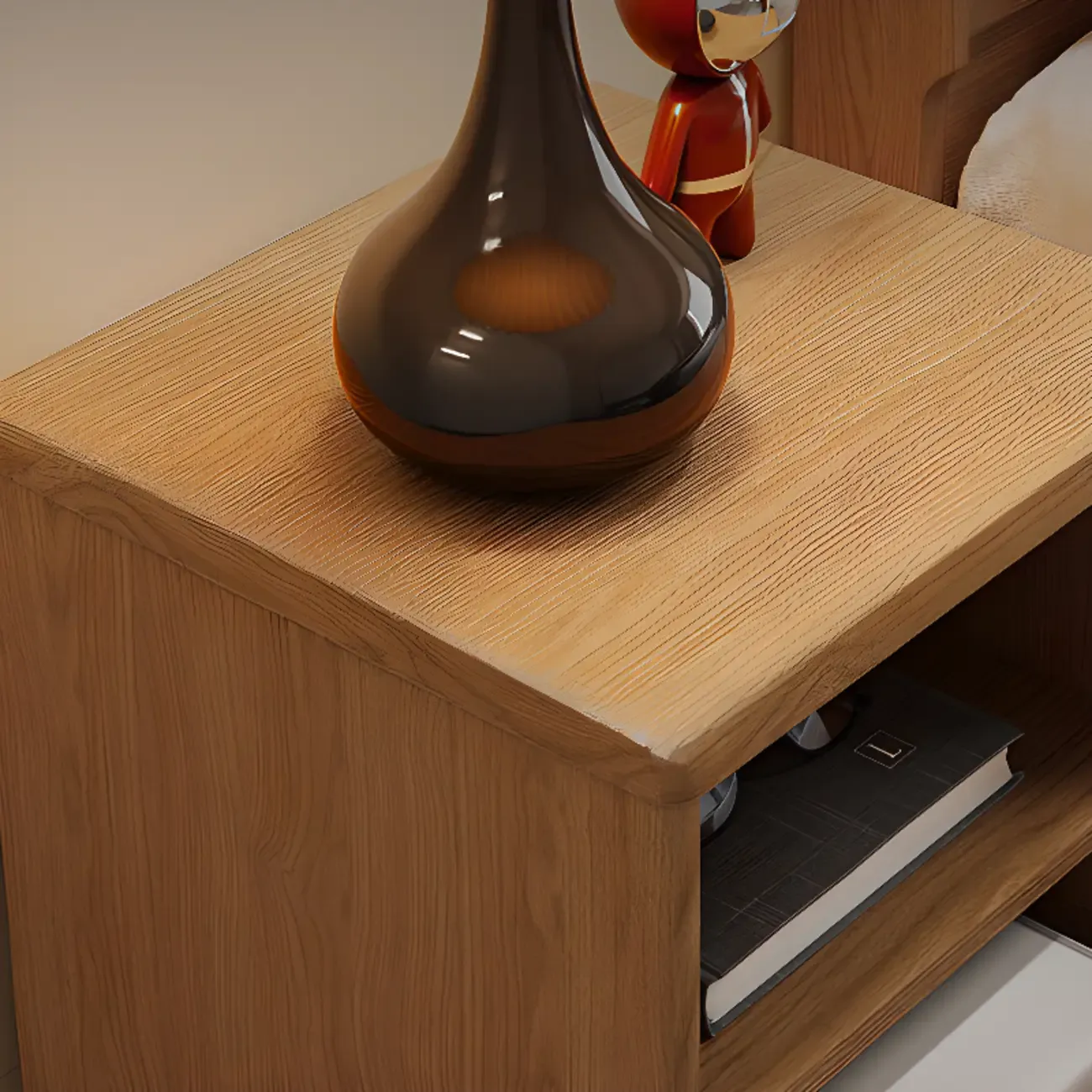 Modern Natural Wood Open Nightstand with Drawer