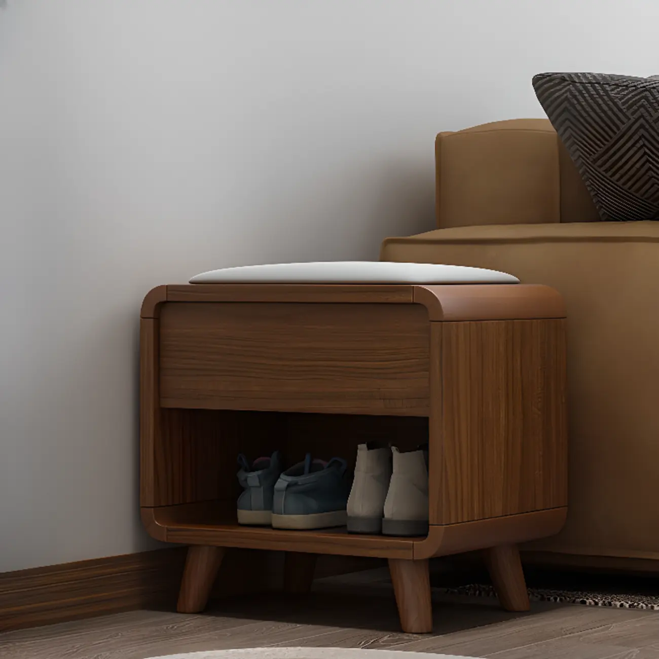 Traditional Walnut Entryway Shoe Storage Cabinet