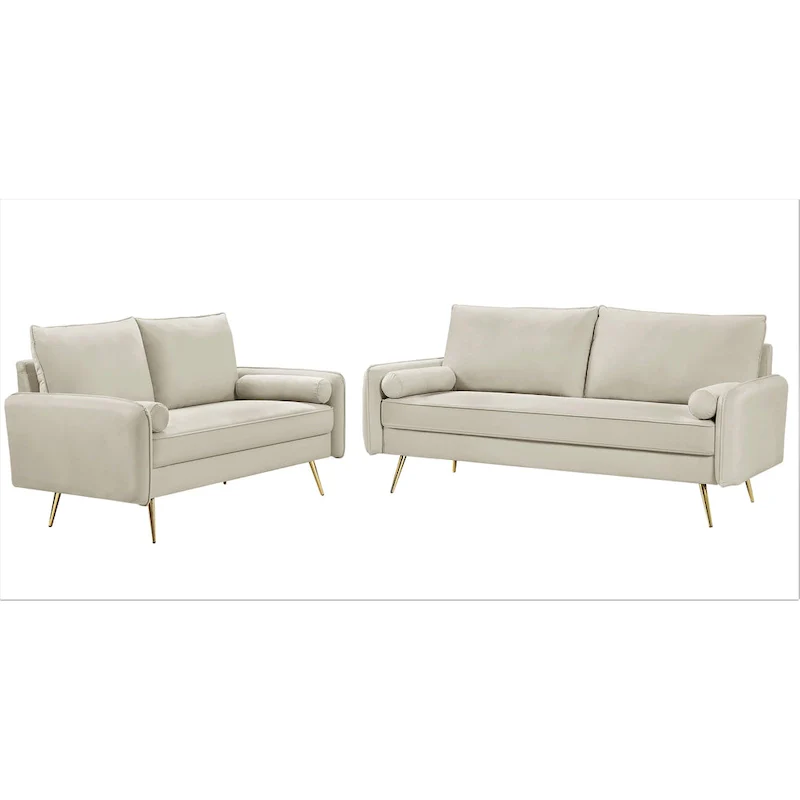 Mid-Century Modern Velvet 2-Piece Living Room Set