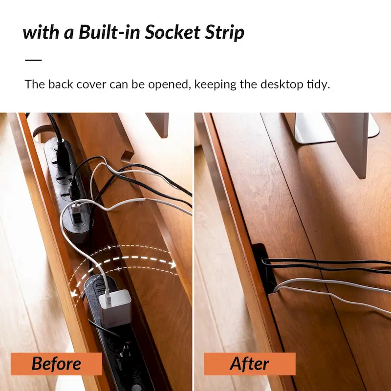 Mid-century Office Desk with Drawer Divider&Cable Management&Charging Station