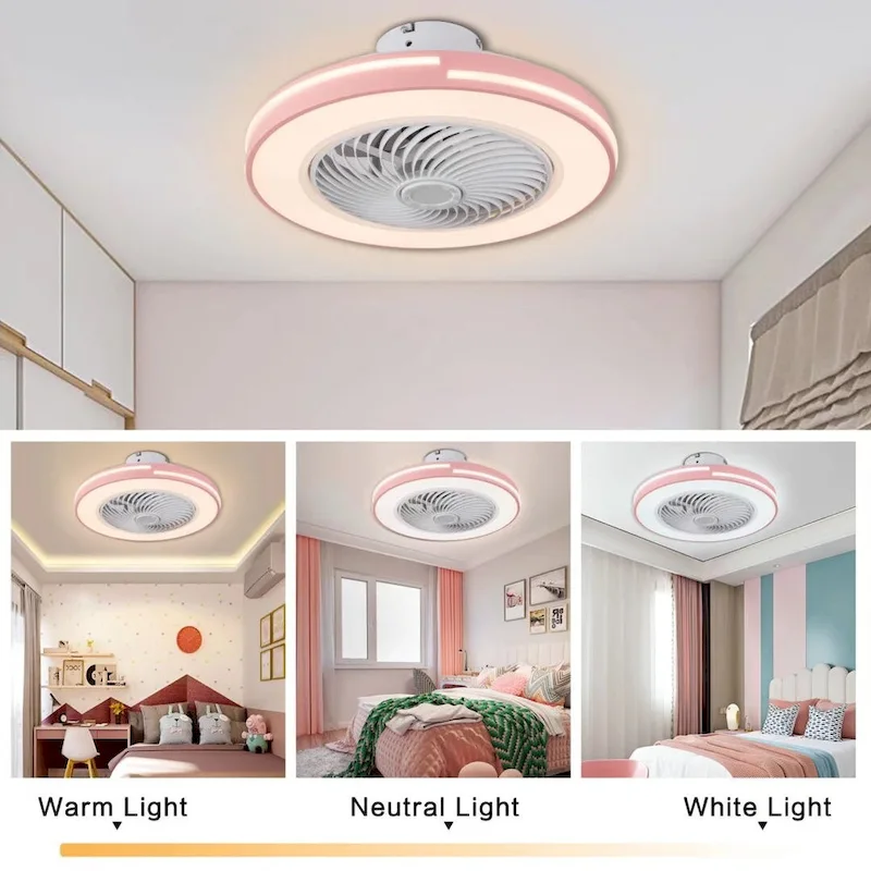 Compact Pink LED Ceiling Fan and Light