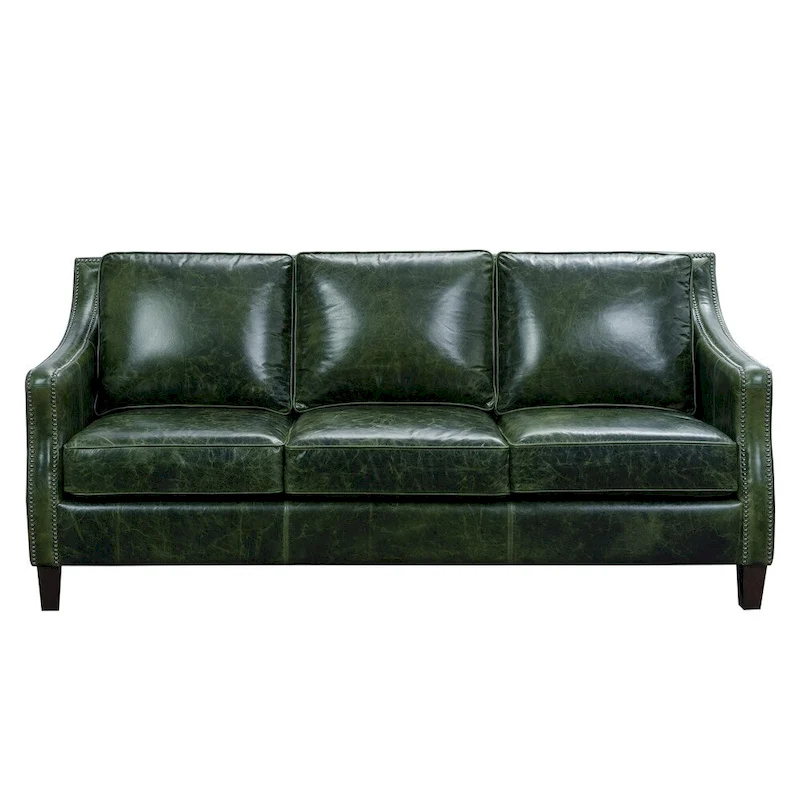 Essex Distressed Green Top Grain Leather Sofa and Chair Set