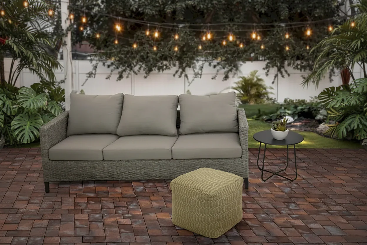 16-Inch Hand-Woven Pouf Footstool, Sand — 16 Inches