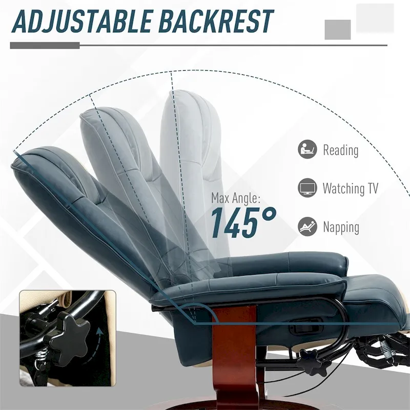 Swivel Leather Manual Recliner with Armrest and Extendable Footrest