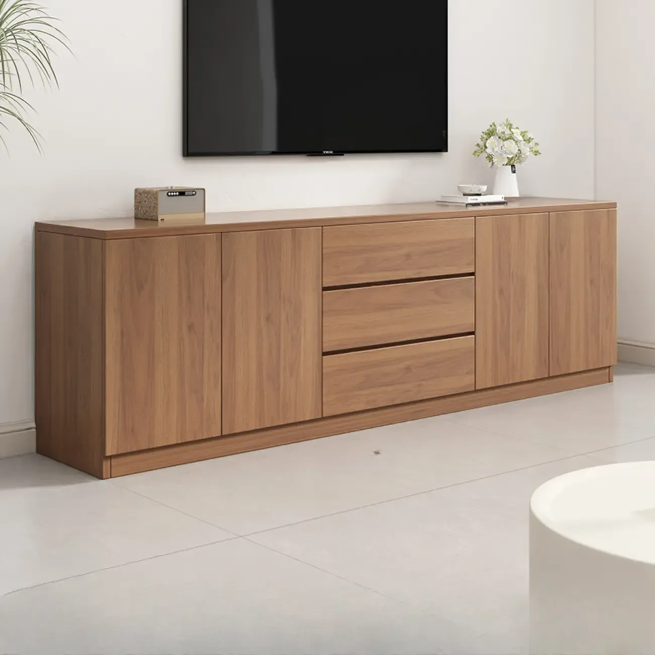 Modern Wooden TV Stand with Shelves and Cabinets