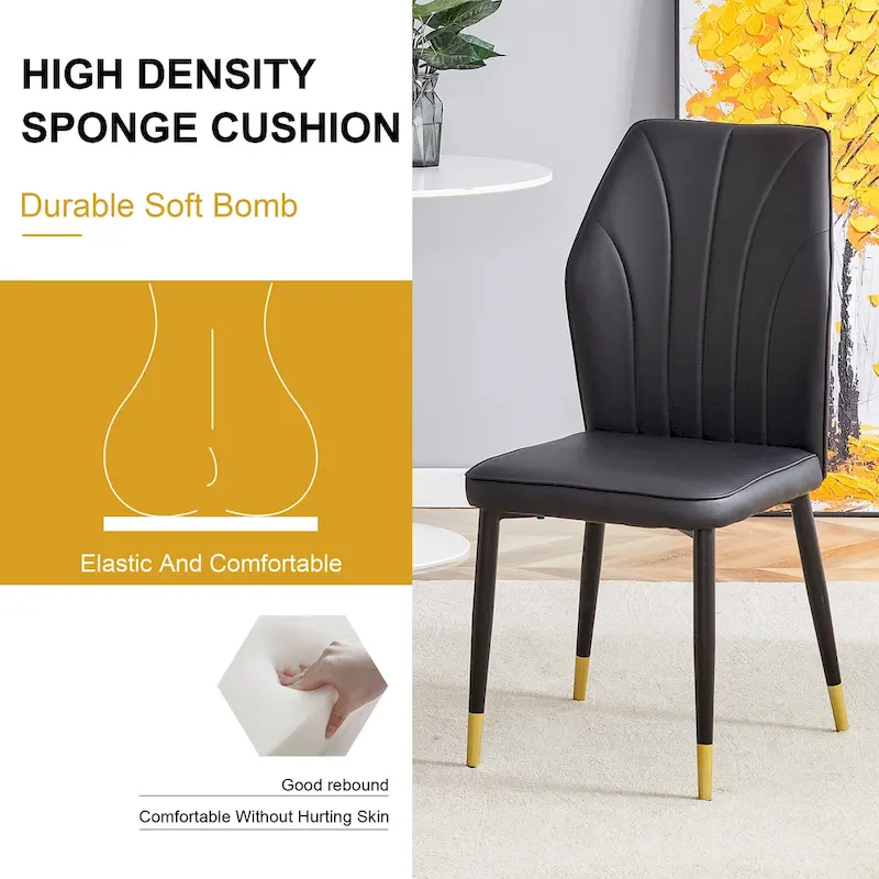 Black Marble Pattern Dining Set - 5 Piece with 4 PU Chairs (63