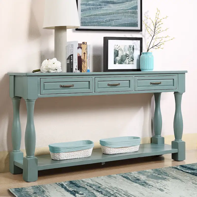 63inch Long Wood Console Table with 3 Drawers