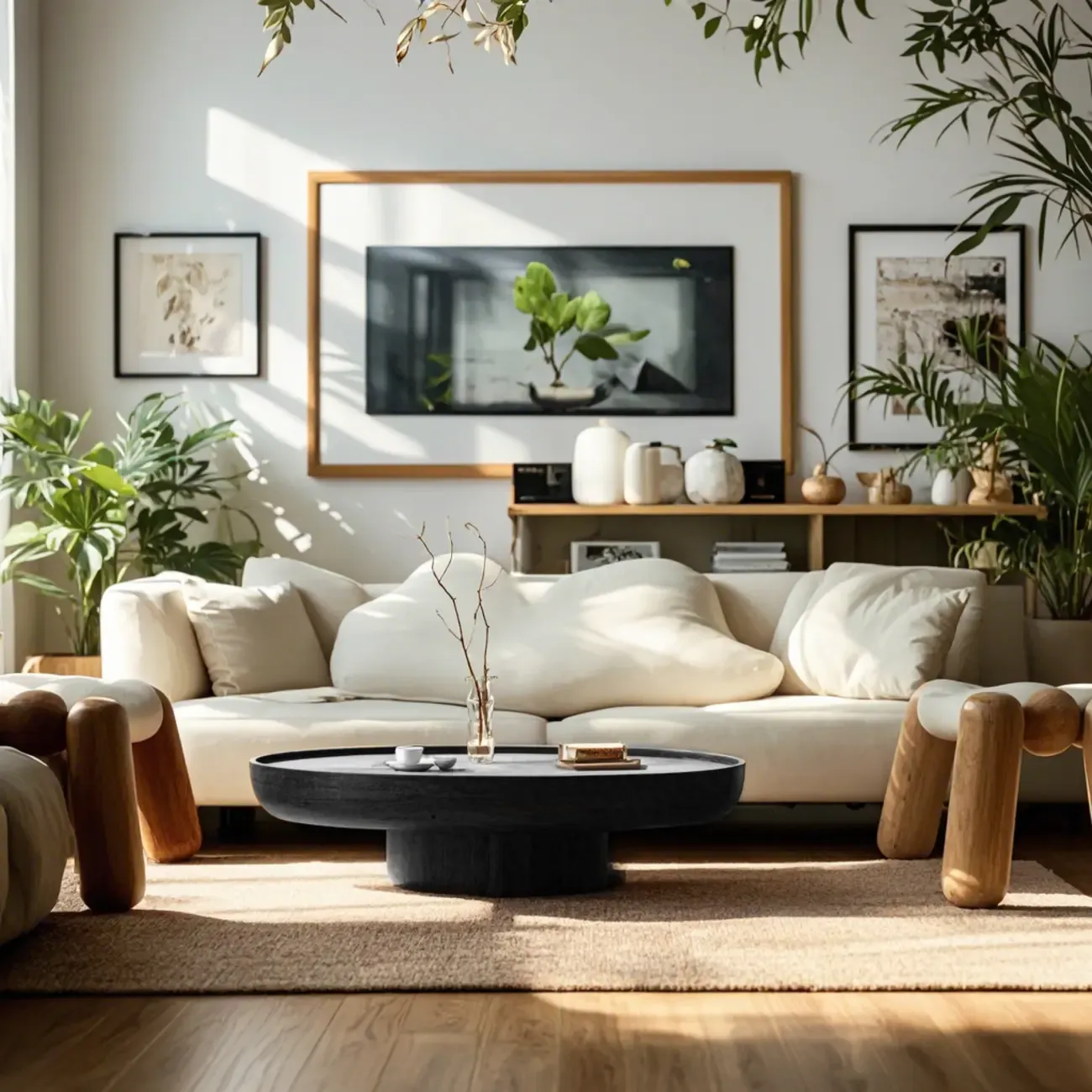 Modern Black Round Fiberglass Coffee Table with Tray Top