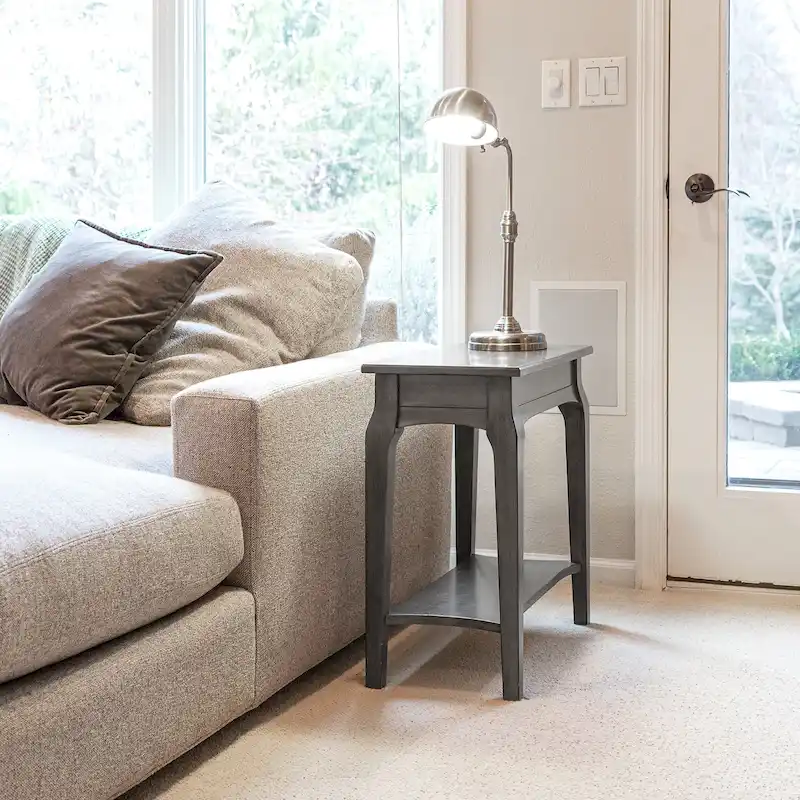Narrow Chairside Grey Wood Table