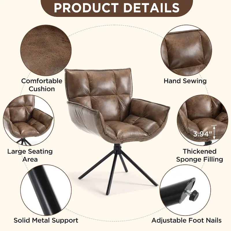 Faux Leather Upholstered Swivel Armchair Modern Home Office Chair