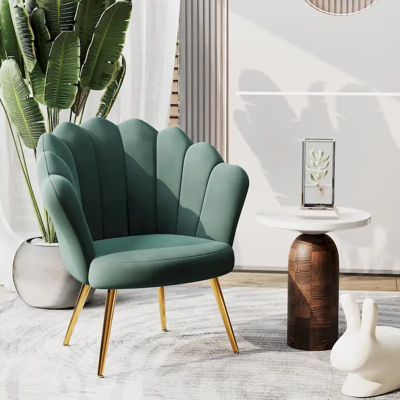 Gold Velvet Shell Accent Chair - Single Seat