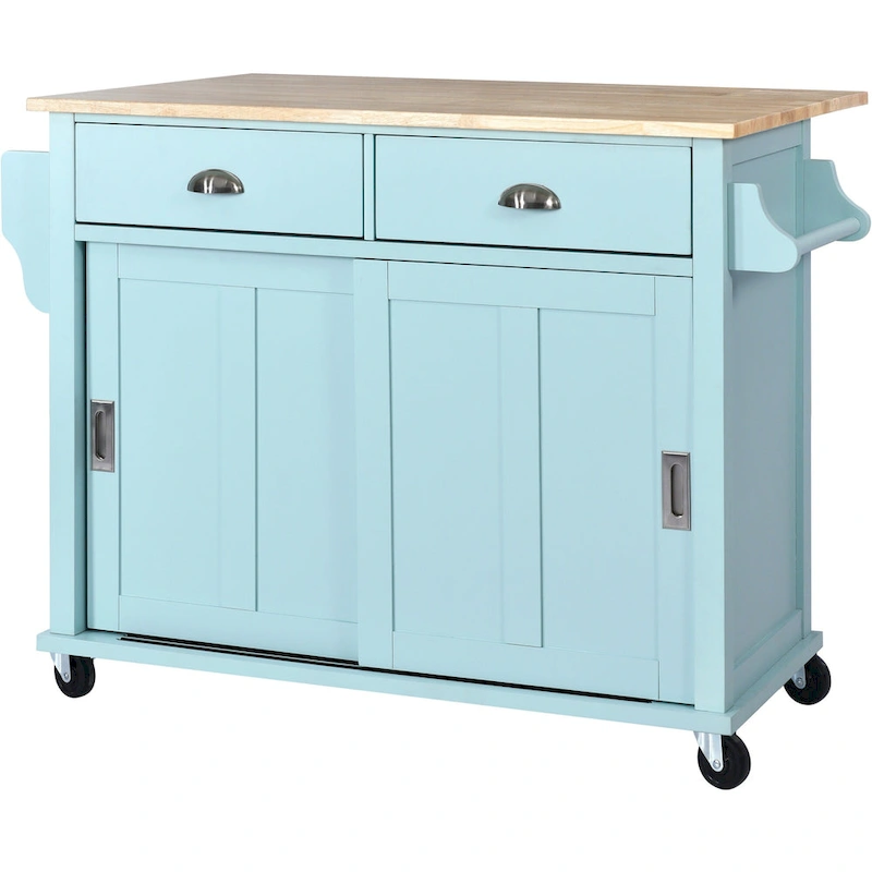 Kitchen Cart With Rubber Wood Drop-Leaf Countertop(no include stool)
