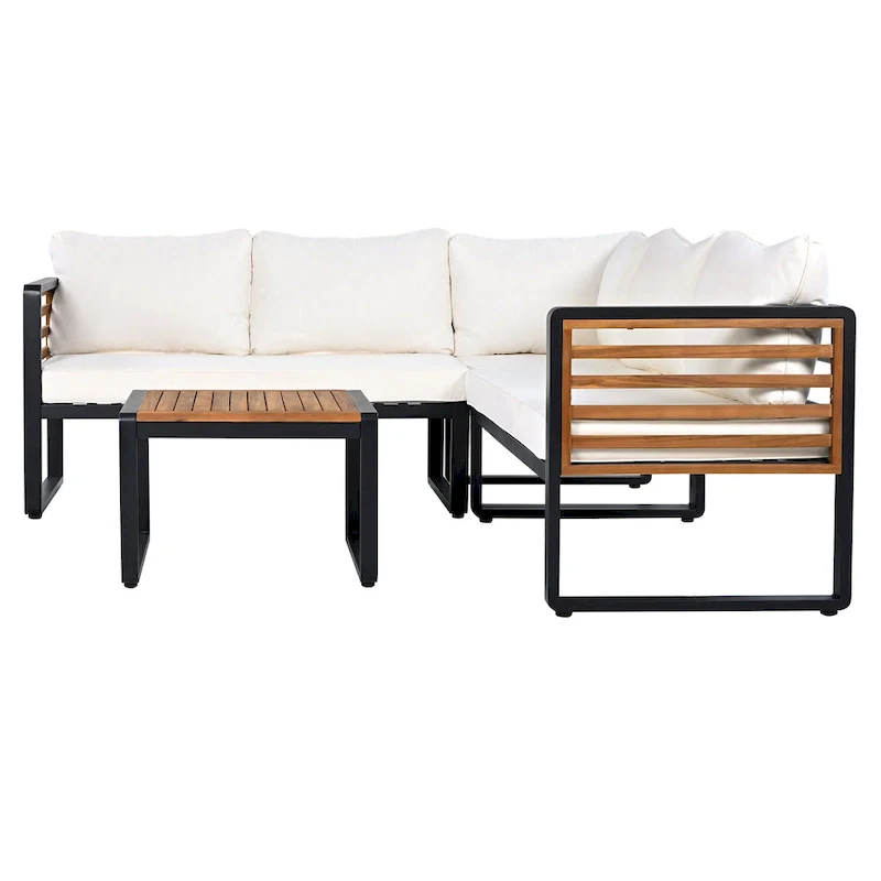 4-Piece Iron L-Shaped Sectional Sofa Set with Cushions & Table