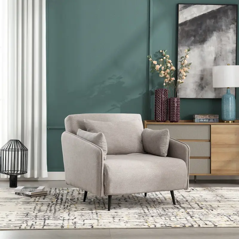 Linen Upholstered Convertible Single Sleeper Armchair for Living Room