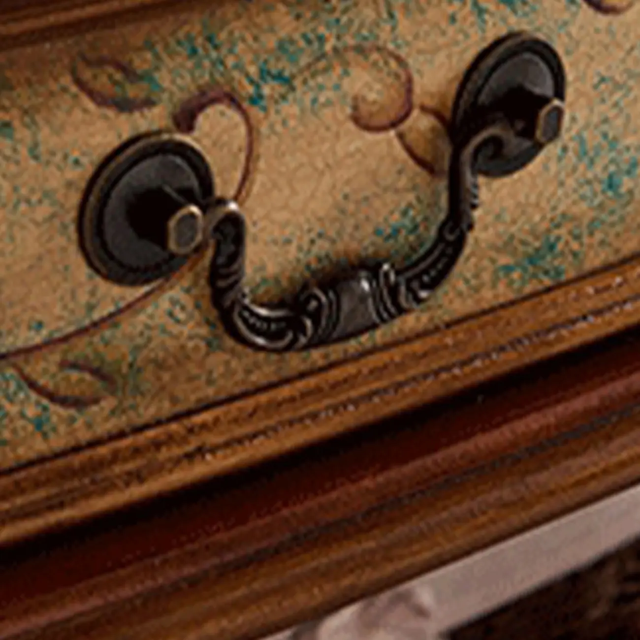 Traditional Tall Wood Blue Glass Shelf Display Cabinet