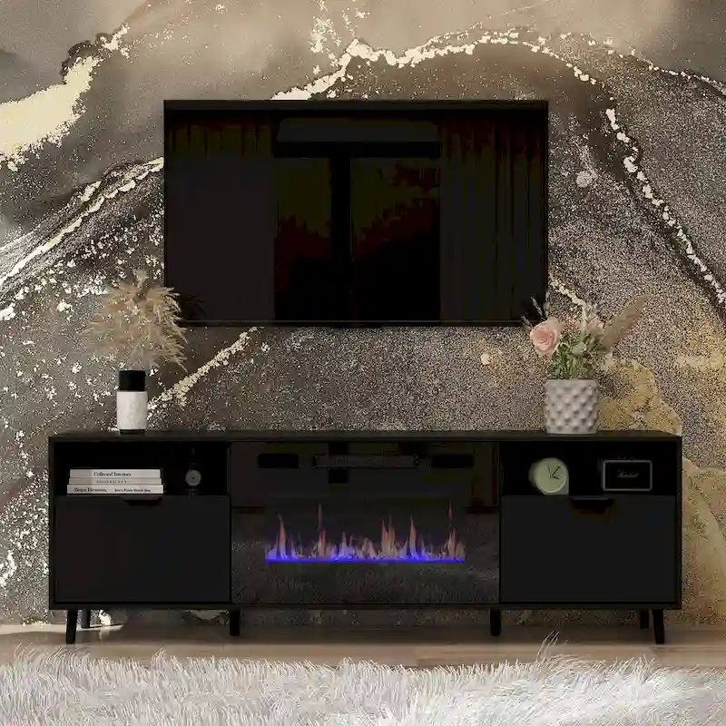 Ambient Electric Fireplace and Durable TV Stand Energy Efficient