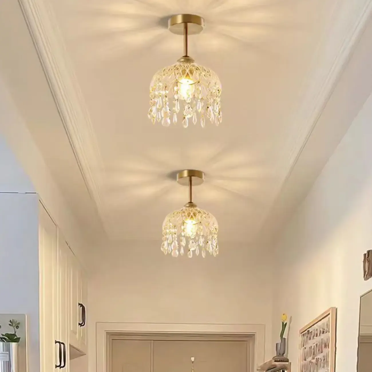 Exquisite Crystal Semi-Flush LED Ceiling Light for Indoor