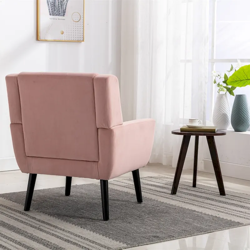 Pink Velvet Modern 29.5 Tufted Accent Chair with Wood Legs