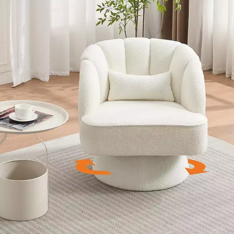 Acekool 360 Swivel Barrel Chair - Plush Teddy Velvet Lounge Chair