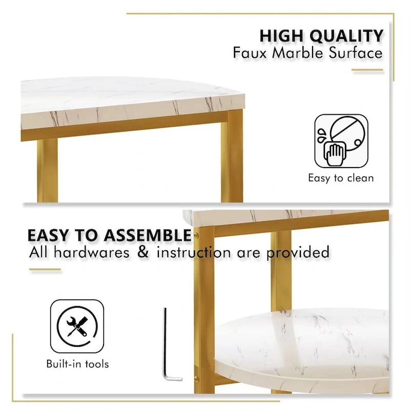 Modern 3 Tier End Table with Marble Tabletop