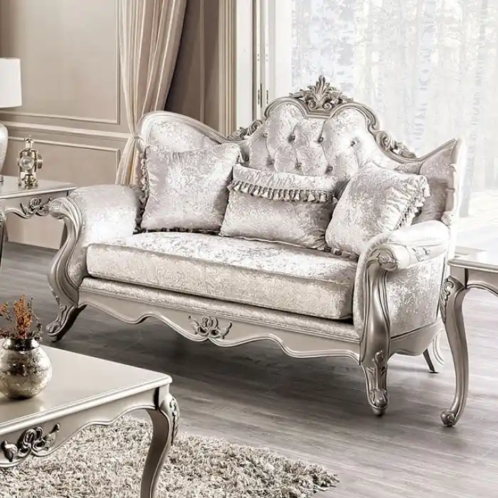 Furniture of America Clarissa Traditional 2-Seater Loveseat with Button Tufted Back and Accent Pillow