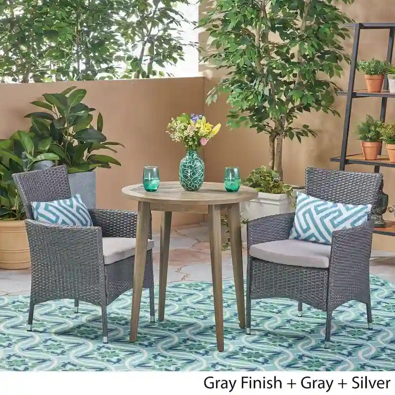 Bruna Outdoor 3 Piece Wood and Wicker Bistro Set by Christopher Knight Home