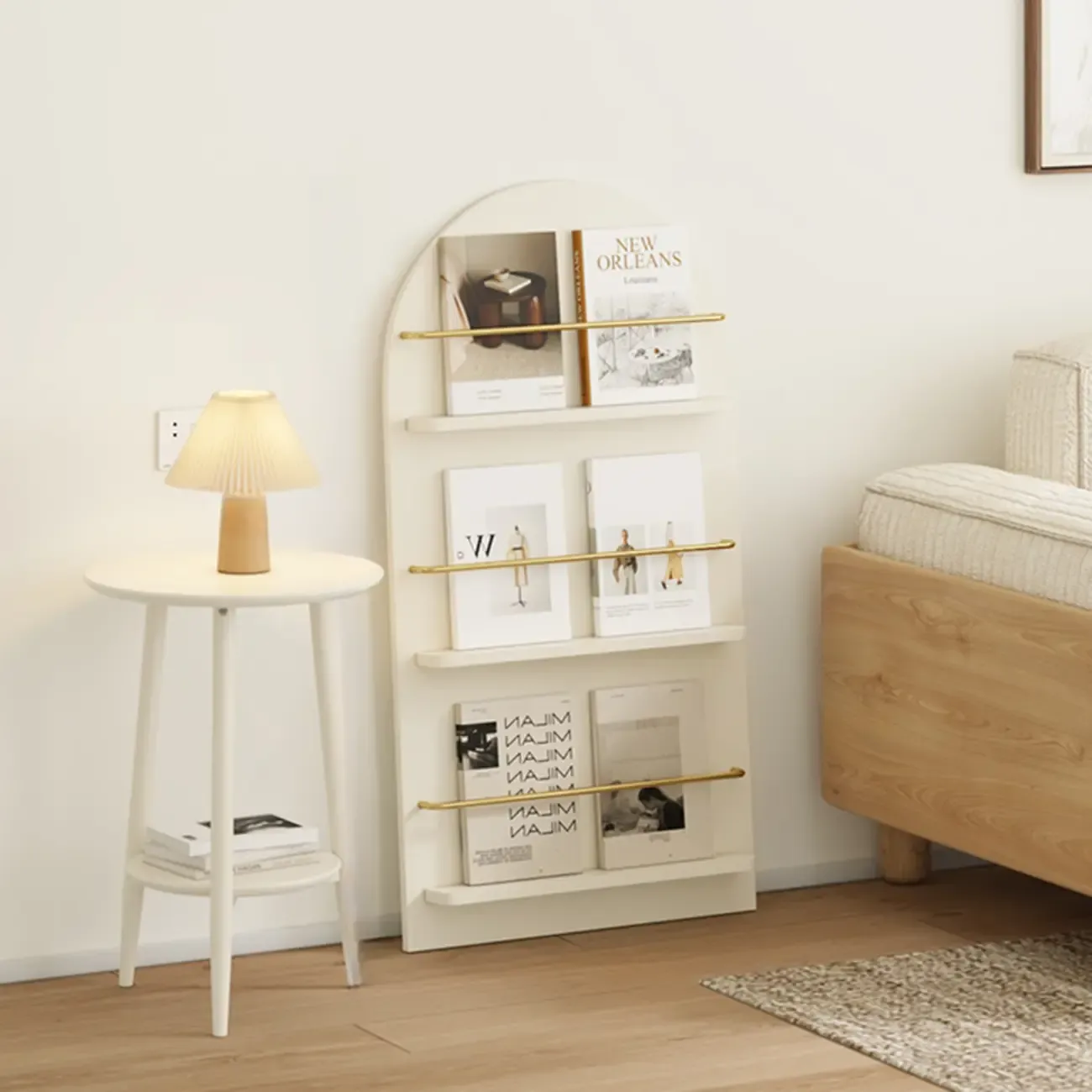 Unique Arched Closed Back Wood Wall Unit Bookcase