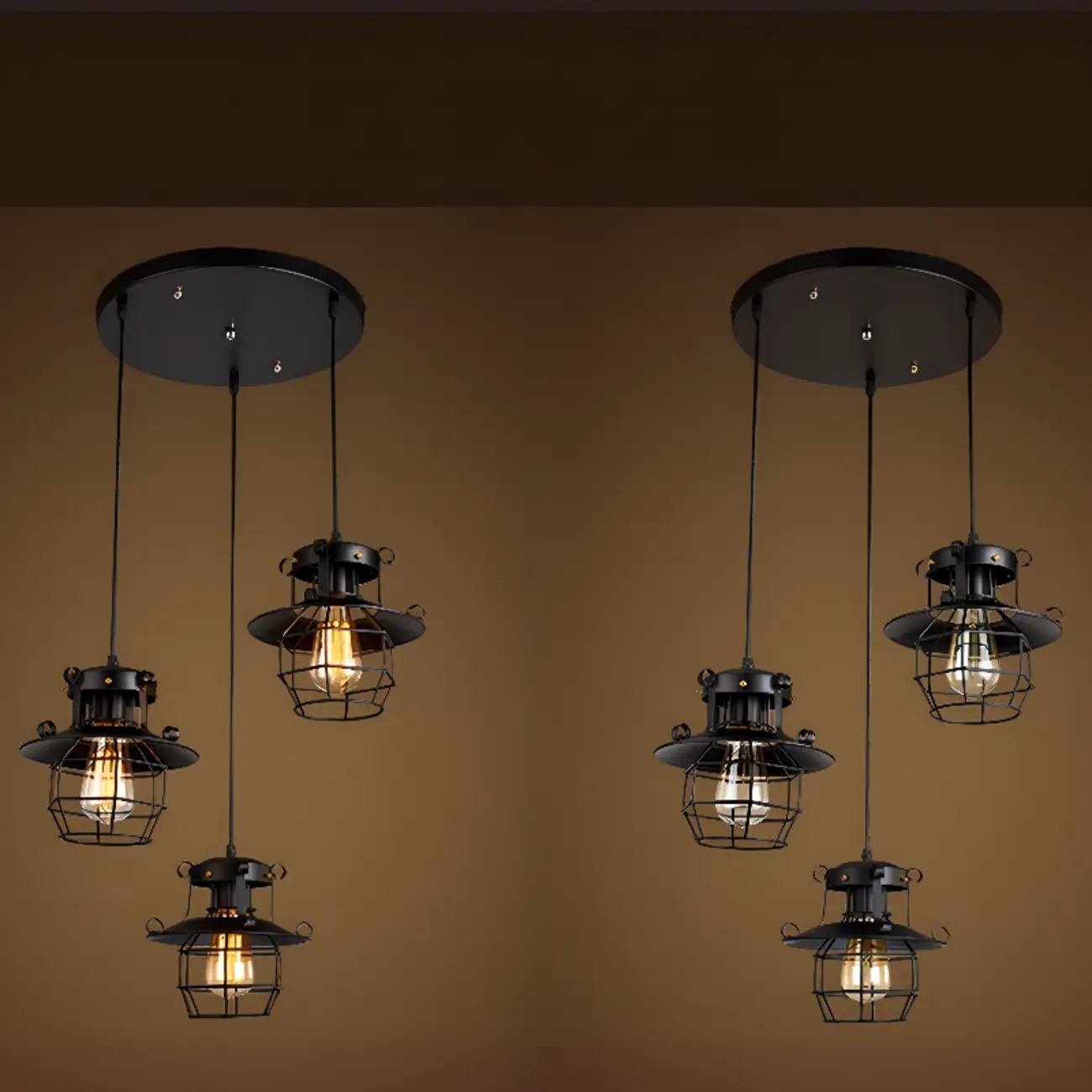 Gothic Black Iron Cage Hanging Pendant Light