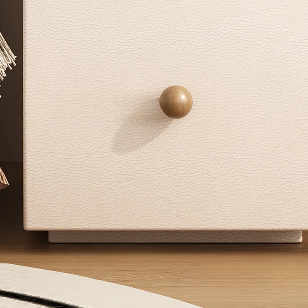 Faux Leather Modern Curved Nightstand Wood Top