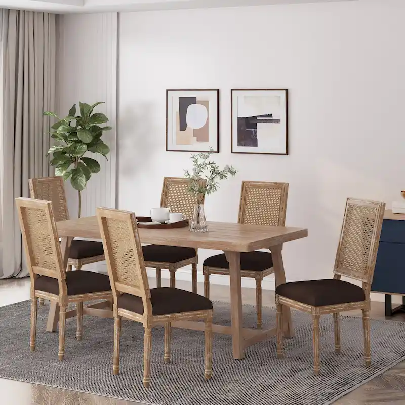 Regina French Country Wood and Cane Upholstered Dining Chair (Set of 6) by Christopher Knight Home