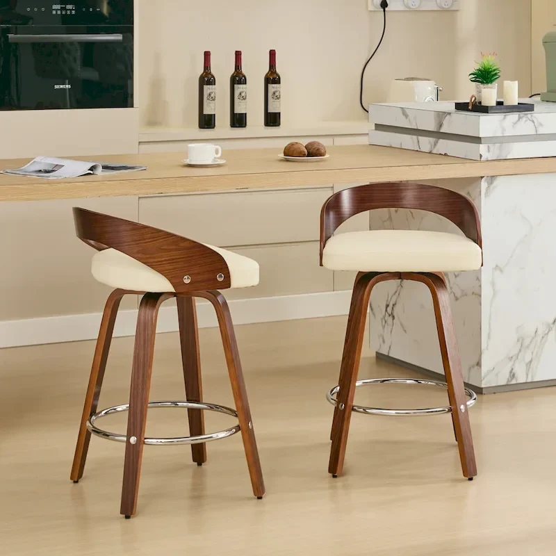 Counter Height Barstools Set of 2, Dining Chairs with Soft Cushion Seat, Kitchen Stool Island with Footstool and Low Back