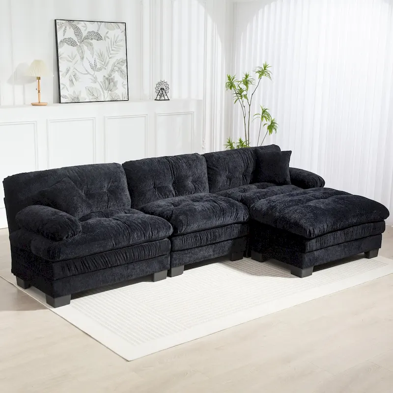 120.87 Chenille L-Shaped Sleeper Sectional Sofa with Ottoman