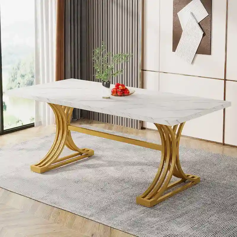 63   Modern Dining Table with Trestles Legs for Kitchen Dining Room