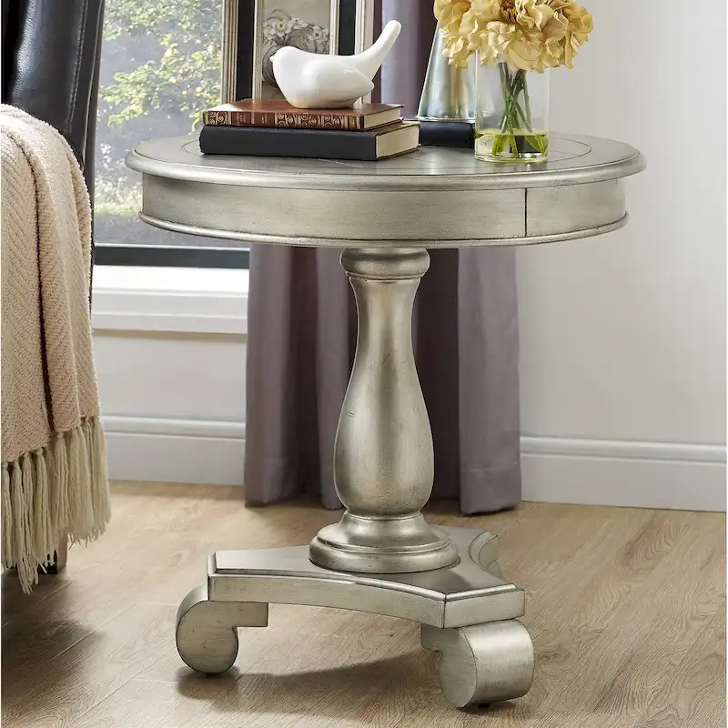 Round Wood Pedestal Side Table
