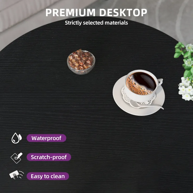 Industrial 2-Tier Round Coffee Table with Shelf