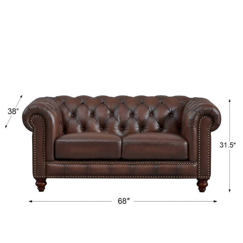 Hydeline Alton Bay Top Grain Leather Chesterfield Sofa, Loveseat and Chair - Sofa, Loveseat, Chair
