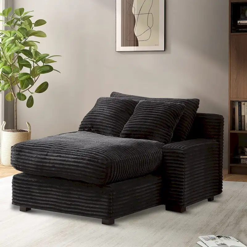 Modern Stylish Corduroy Fabric Upholstered Chaise Lounge Chair