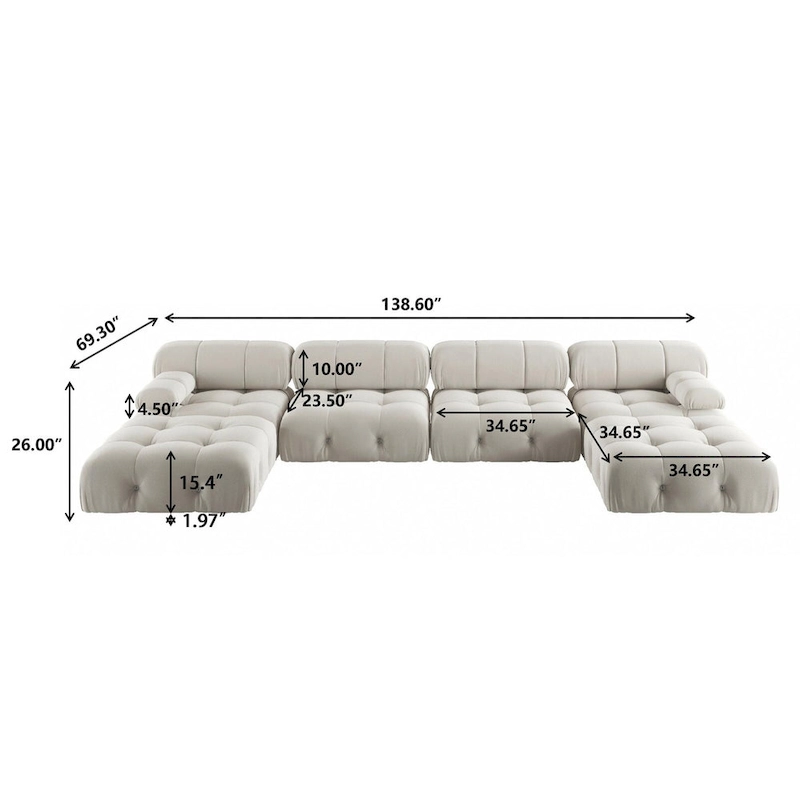 Modern Velvet Upholstery Modular Sectional Sofa,Beige