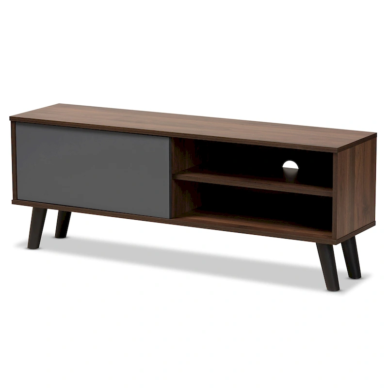 Mallory Two-Tone Walnut Brown and Grey Finished Wood TV Stand