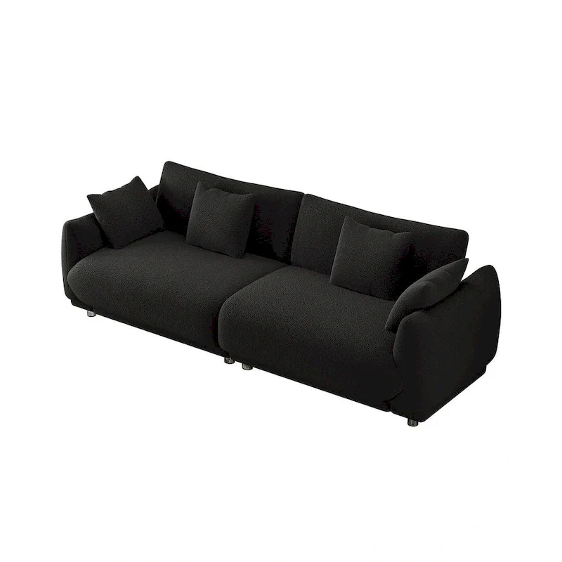 Modern Teddy Velvet 3-Seat Sofa with 4 Pillows & Metal Legs, 86.6