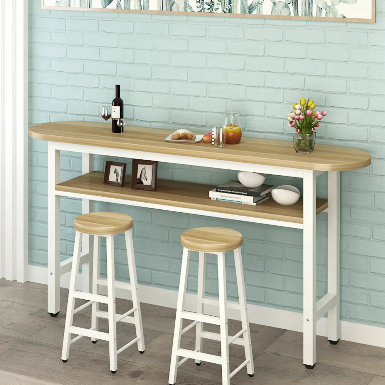 Irregular Natural Wooden Metal Fixed Top Bar Tables