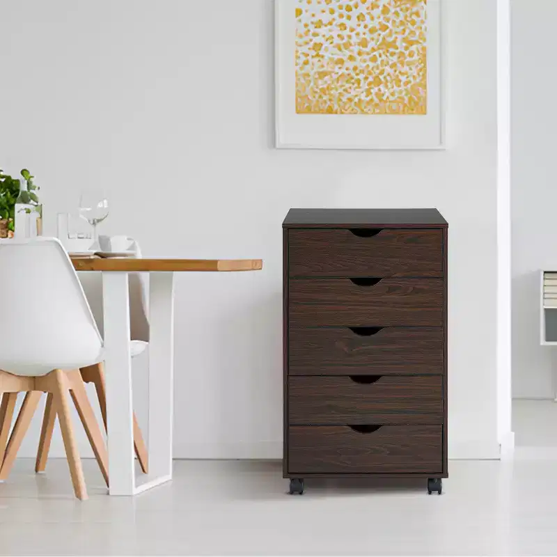 5-Drawer File Cabinet with Casters & Smooth Slides, Brown Oak / Black / Espresso / Gray Oak / Natural / White