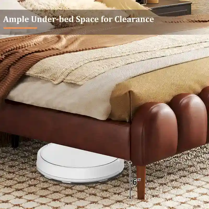 Christopher Knight Home - Leather Upholstered Bed with Headboard & Footboard, Solid Wood Slats & Legs, No Box Spring Needed