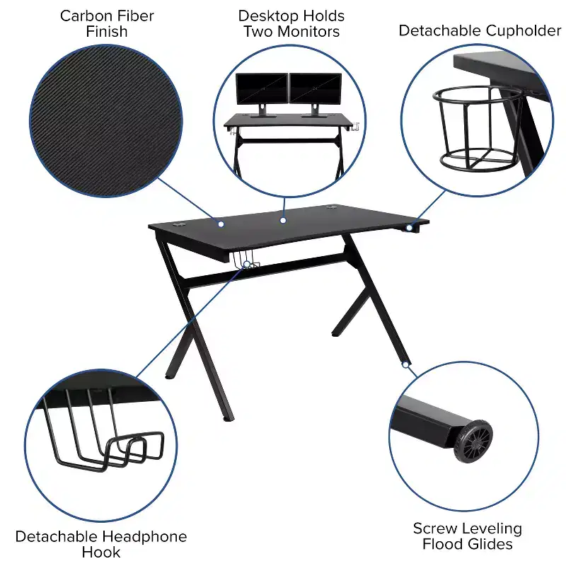 Flash Furniture Gaming Desk and Racing Chair Set with Cup Holder, Headphone Hook & 2 Wire Management Holes