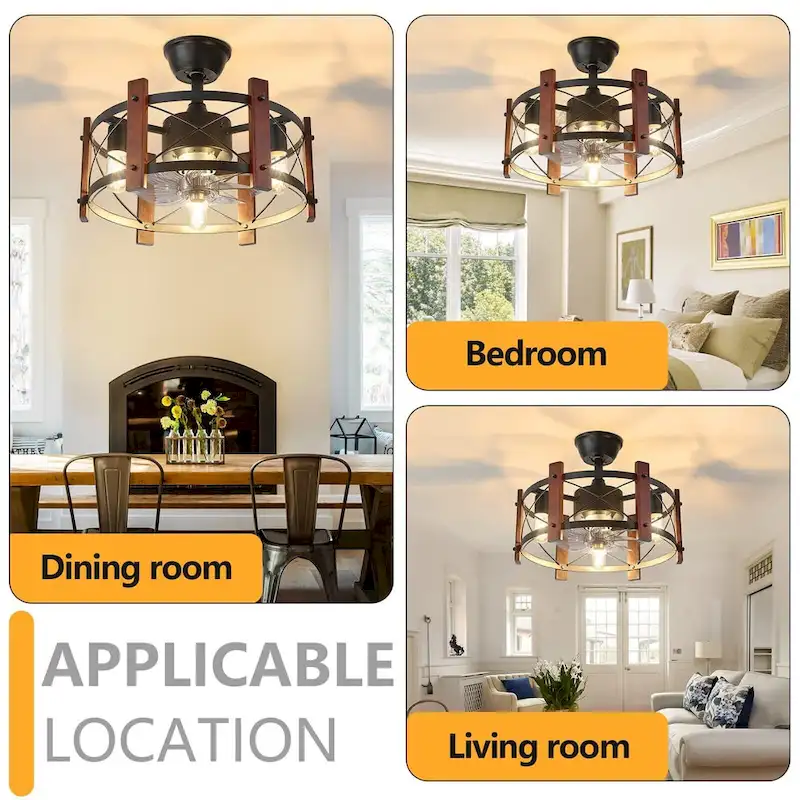 20  Caged 8-Blade Ceiling Fan with Lights Remote Control - 19.7 L x 19.7 W x 7.5 H